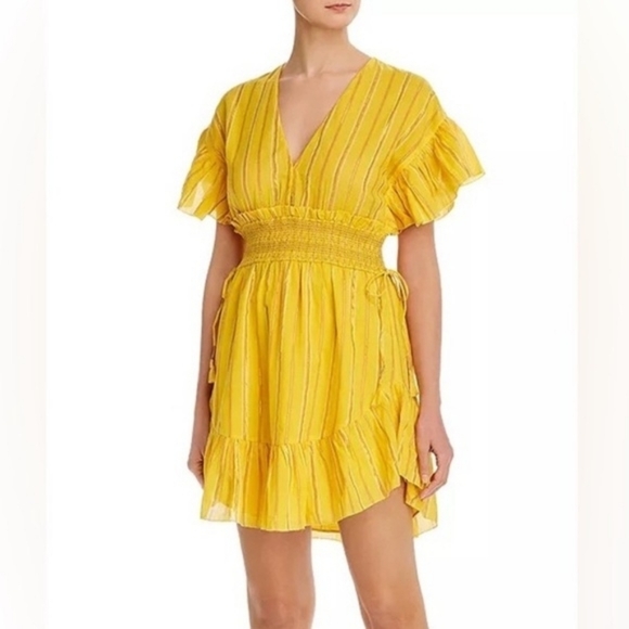 SAYLOR Dresses & Skirts - 💘 Saylor Adrianne Ruffle-Sleeve Yellow Metallic Mini Dress